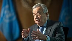 United Nations Secretary-General Antonio Guterres speaks during interview at the UN Headquarters, Jan. 20, 2022, in New York.