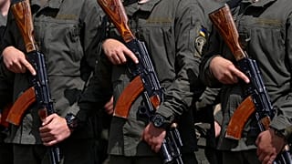 FILE: Members of a rapid reaction unit of Ukraine’s National Guard take part in a ceremony marking the first anniversary of its creation.