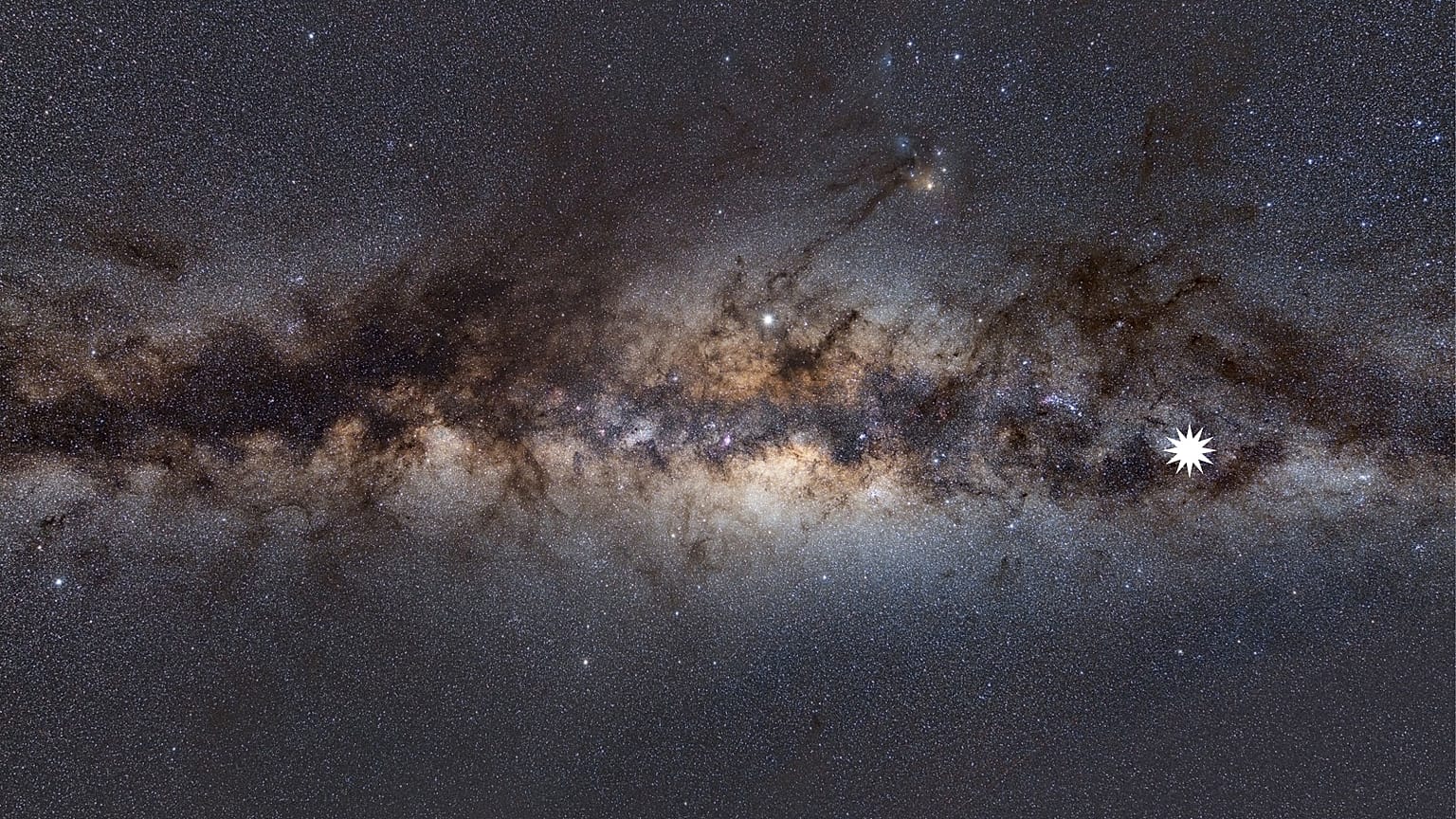 A view of the Milky Way taken by scientists in Western Austrlia. The star icon shows the position of the mysterious object.