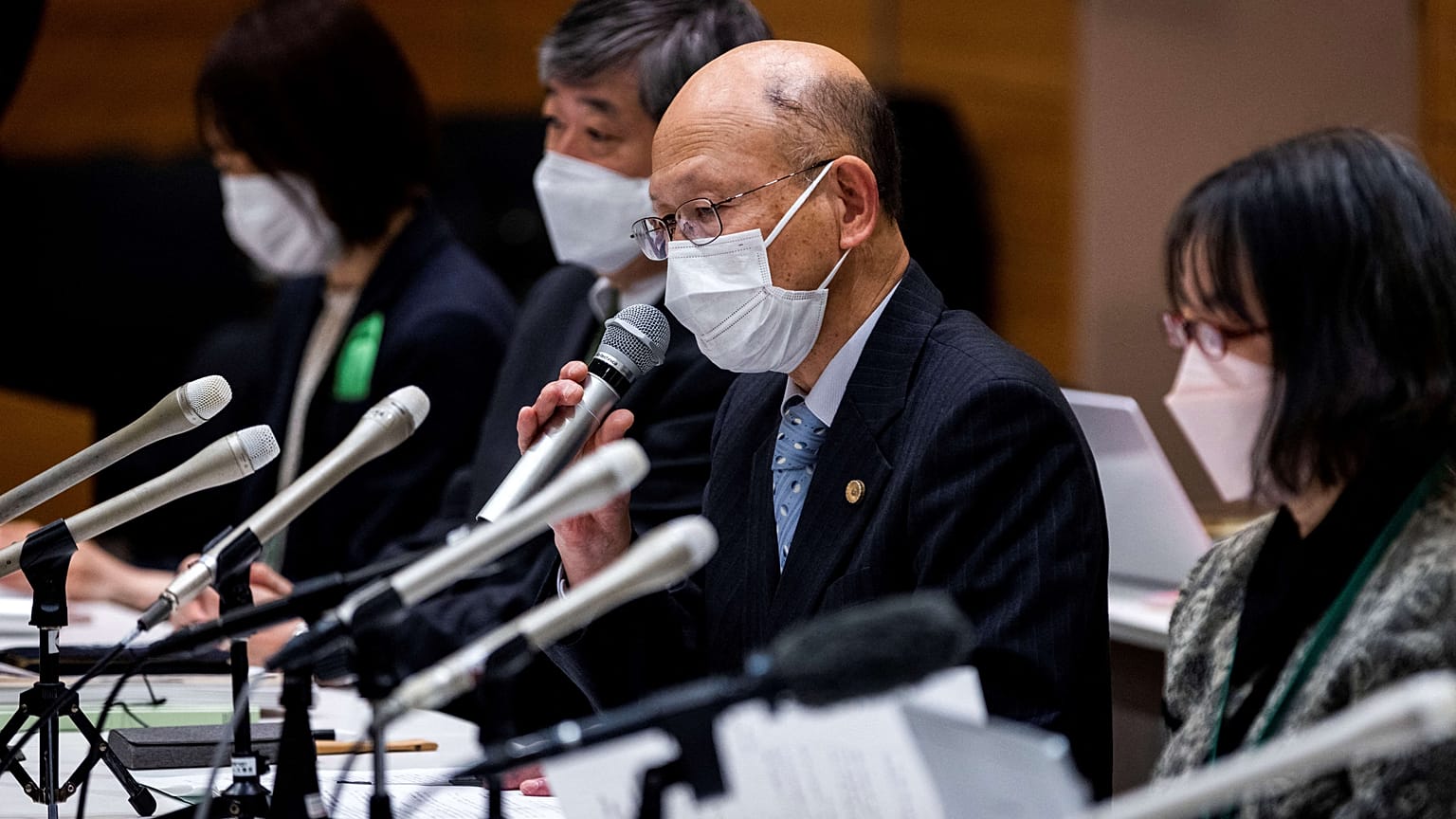 Lawyer Kenichi Ido speaks during a press conference in Tokyo on January 27, 2022.