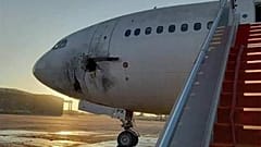 An out-of-service former government plane believed to be the one damaged by rocket fire at Baghdad International Airport. 