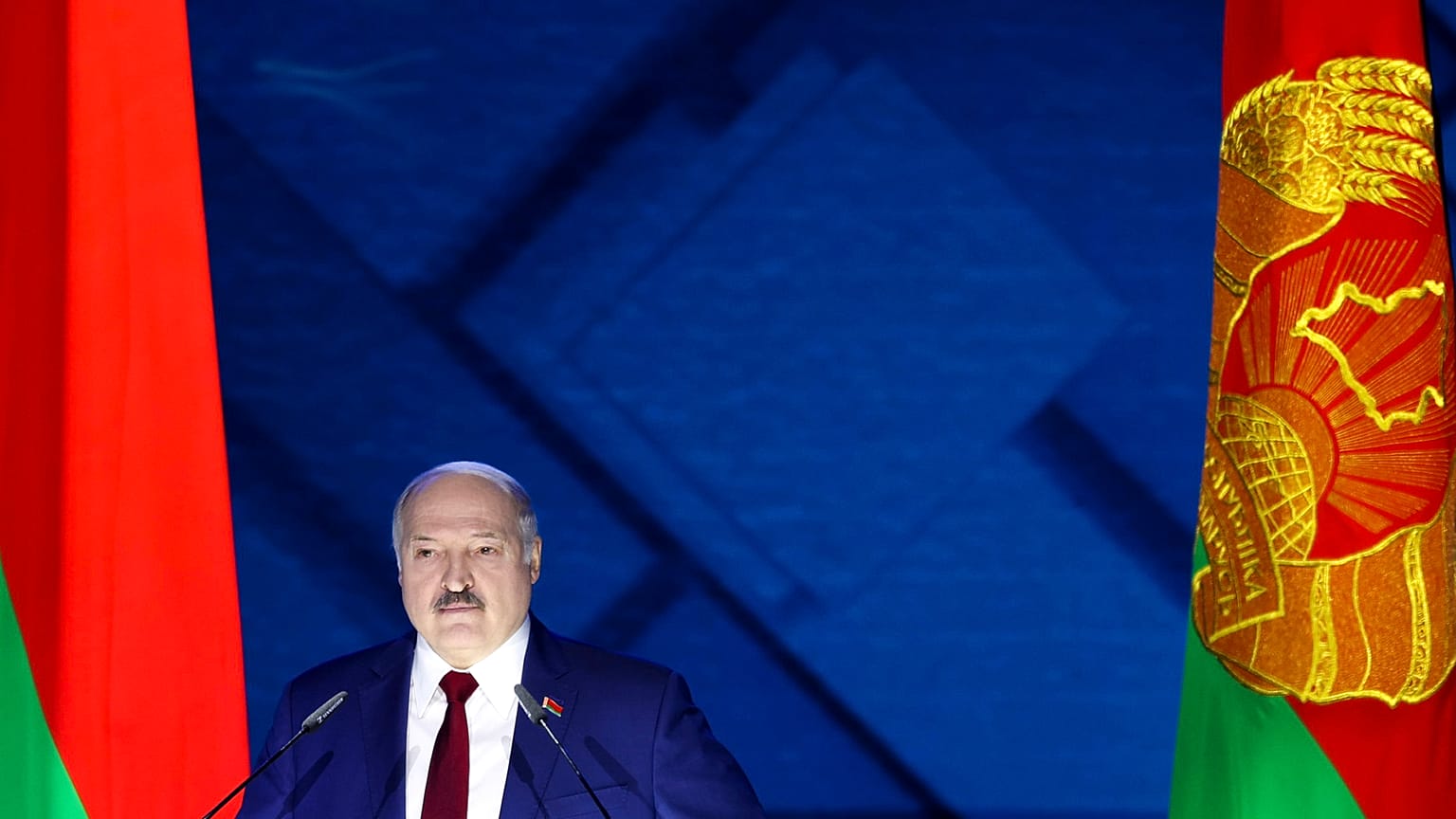 Der belarussische Präsident Alexander Lukaschenko bei einer Rede zur Lage der Nation in Minsk, am Freitag, 28. Januar 2022.