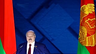 Der belarussische Präsident Alexander Lukaschenko bei einer Rede zur Lage der Nation in Minsk, am Freitag, 28. Januar 2022.