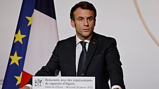 President Emmanuel Macron delivers a speech in January 2022