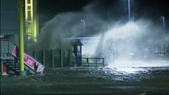 The North Sea crashes into the Dagebull ferry terminal, in Dagebull, Germany