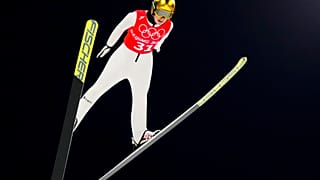 La Norvégienne Anna Odine Stroem lors de la séance d'entraînement de saut à ski aux JO d'hiver 2022 à Zhangjiakou (Chine), jeudi 3 février 2022.