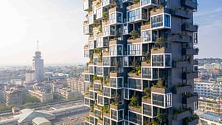One of the residential towers at the Easyhome Huanggang Vertical Forest City Complex.