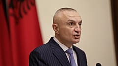Albanian President Ilir Meta speaks during a 2019 news conference in Tirana