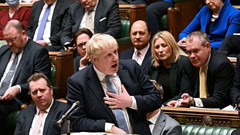 Britain's Prime Minister Boris Johnson speaks in the Houses of Commons, London, Monday 31 January 2022