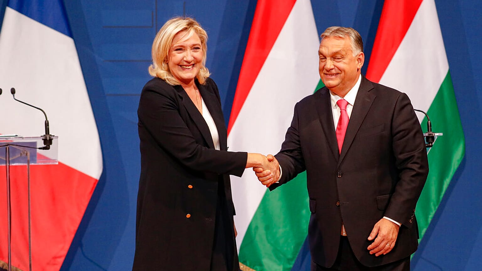 Marine Le Pen és Orbán Viktor 2021-ben Budapesten 