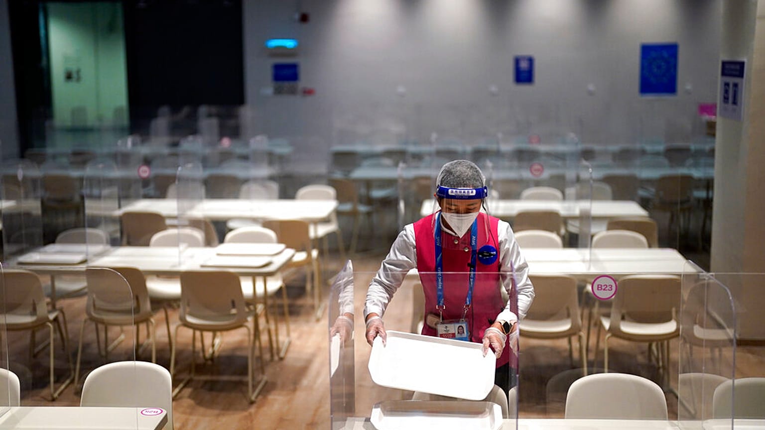 La sala da pranzo della stampa, all'interno del media centre principale di Pechino 2022