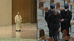 Links im Bild der Papst. Rechts ist der Störer der Audienz zu sehen