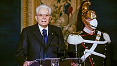 Sergio Mattarella delivers his speech at the Quirinale presidential palace in Rome.
