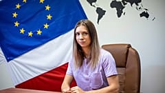 Belarusian Olympic athlete Krystsina Tsimanouskaya poses for photos during an AFP interview in Warsaw, on August 9, 2021. 