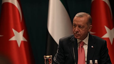 Turkey's President Recep Tayyip Erdogan attends a ceremony at the presidential palace, in Ankara in November 2021