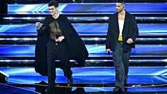 "Mahmood & Blanco" sur scène lors de la première soirée du Festival de musique de Sanremo 2022, en Italie, mardi 1er février 2022.