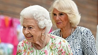 Britain's Queen Elizabeth II, foreground and Camilla, the Duchess of Cornwall, during the G7 summit in Cornwall, England, June 11, 2021.