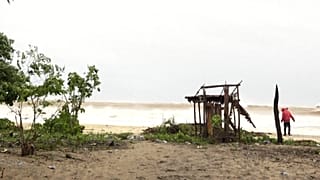 A house reinforced with sandbags