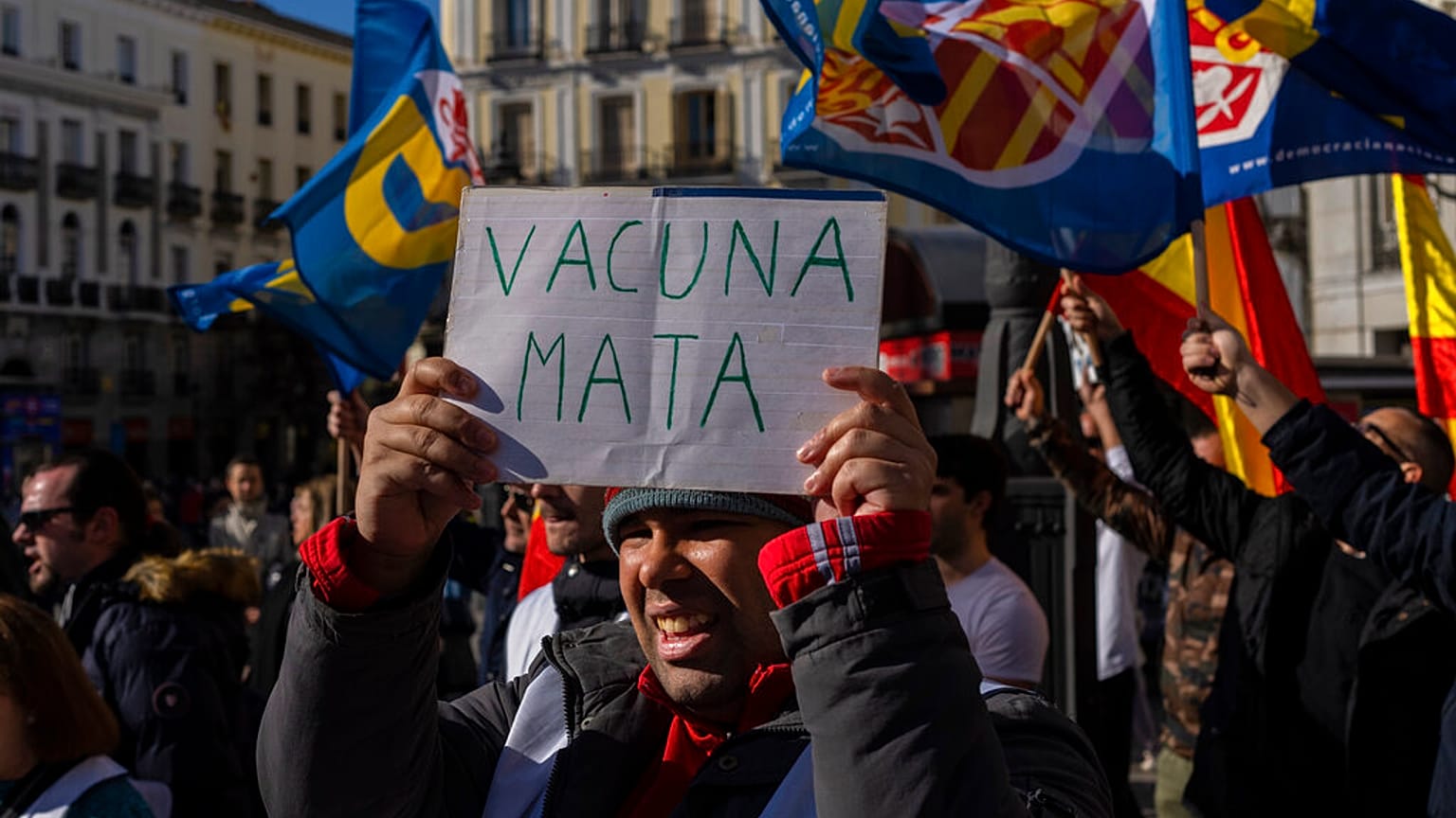 Protest against COVID restrictions and vaccines in Madrid