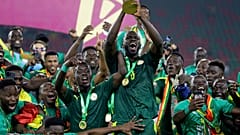 Senegals Mannschaft nach dem Finale in Kameruns Hauptstadt Jaunde