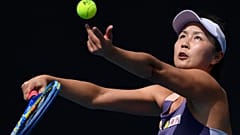 China's Peng Shuai serves to Japan's Nao Hibino during their first round singles match at the Australian Open tennis championship in Melbourne, Australia, on Jan. 21, 2020. 