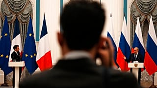 Emmanuel Macron et Vladimir Poutine en conférence de presse, le 7 février 2022, Moscou, Russie