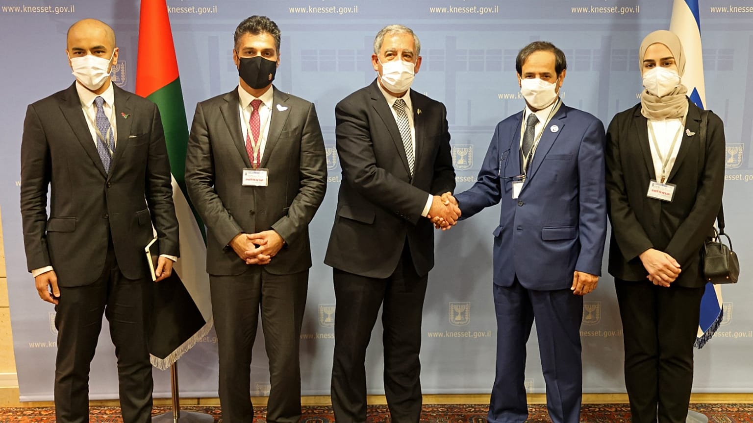 رئيس الكنيست ميكي ليفي يرحب بعلي راشد النعيمي رئيس لجنة الدفاع والداخلية والخارجية بالمجلس الوطني الاتحادي لدولة الإمارات العربية المتحدة والوفد الإماراتي المرافق له