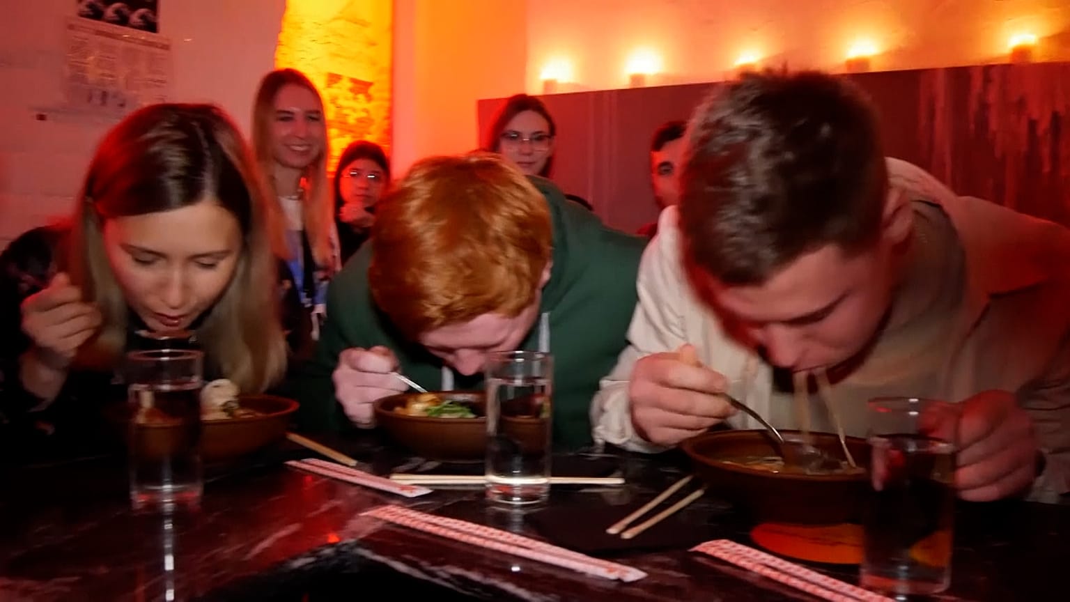Participants eating ramen 