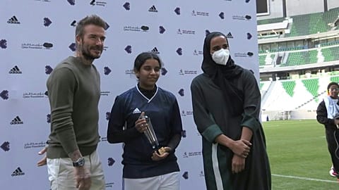 David Beckham Katar'da Dünya Kupası turnuvası öncesi Kadınlar Ligi maçını izledi