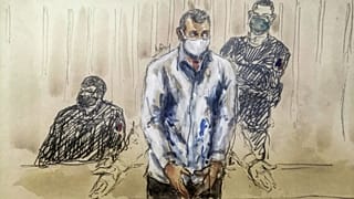 Dessin de presse : Salah Abdeslam, lors de son audience à Paris, le 9 février 2022