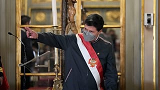 El presidente de Perú, Pedro Castillo, durante la toma de posesión de su nuevo gabinete en el palacio de gobierno, 8/2/2022, Lima, Perú