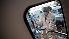 Una bióloga del laboratorio farmacéutico OSE Immunotherapeutics trabaja en un programa para desarrollar una vacuna
