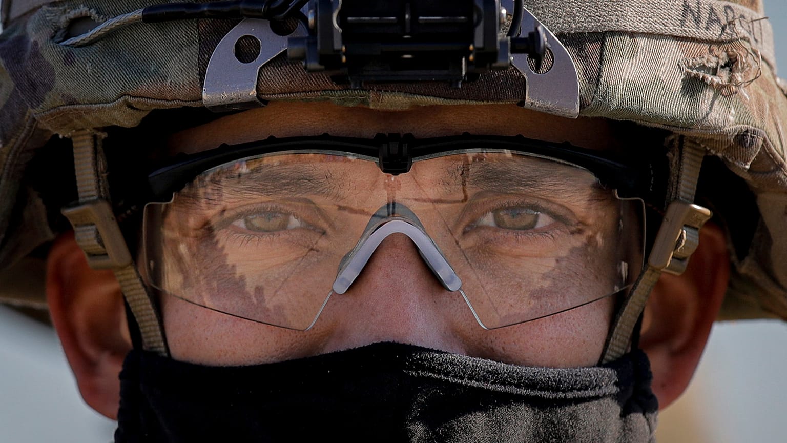 A US serviceman stands at attention during the visit of NATO Secretary-General Jens Stoltenberg at the Mihail Kogalniceanu airbase in Constanta, Romania