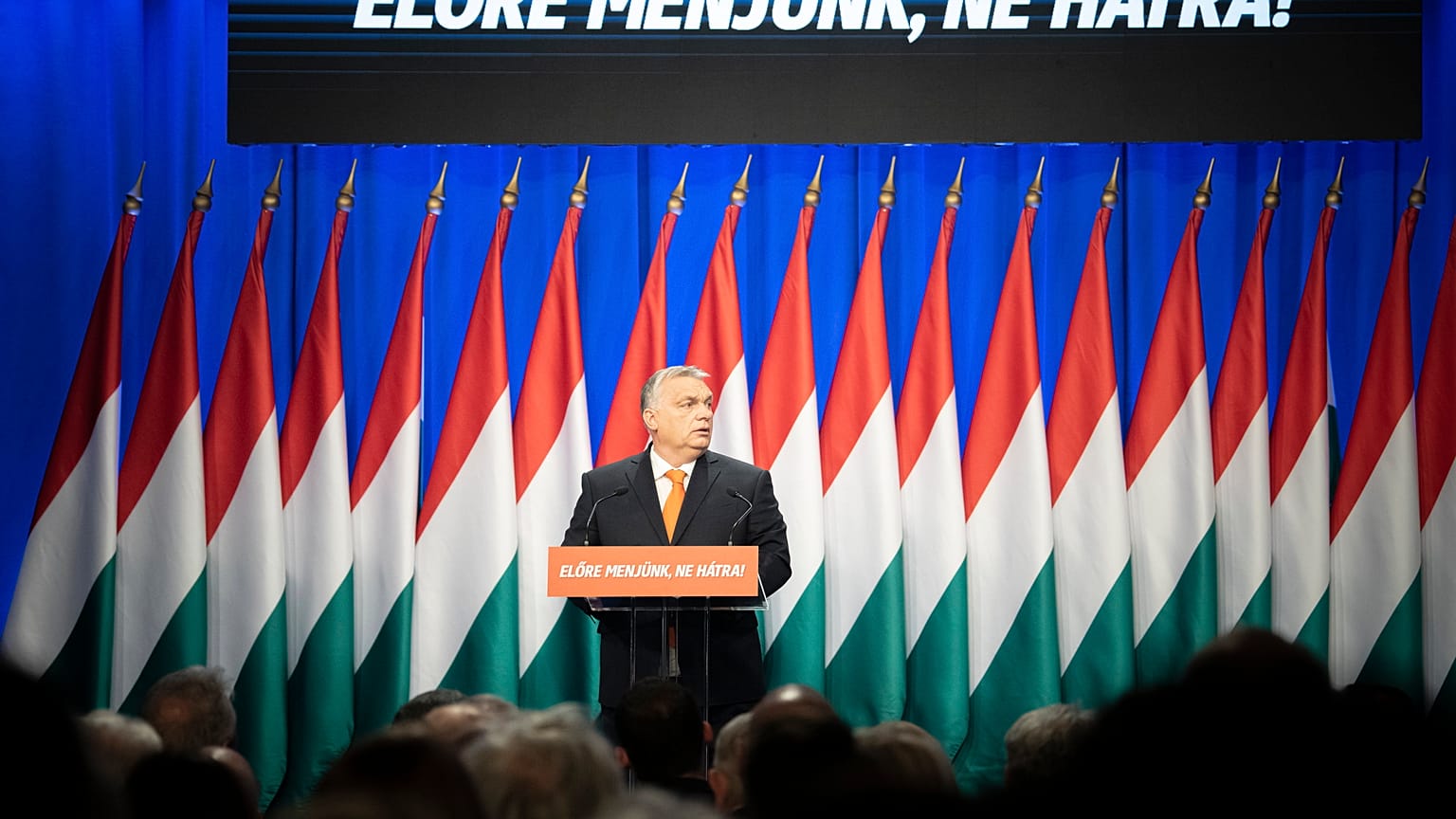 Orbán Viktor miniszterelnök évértékelő beszédet tart a Várkert Bazárban 2022. február 12-én.