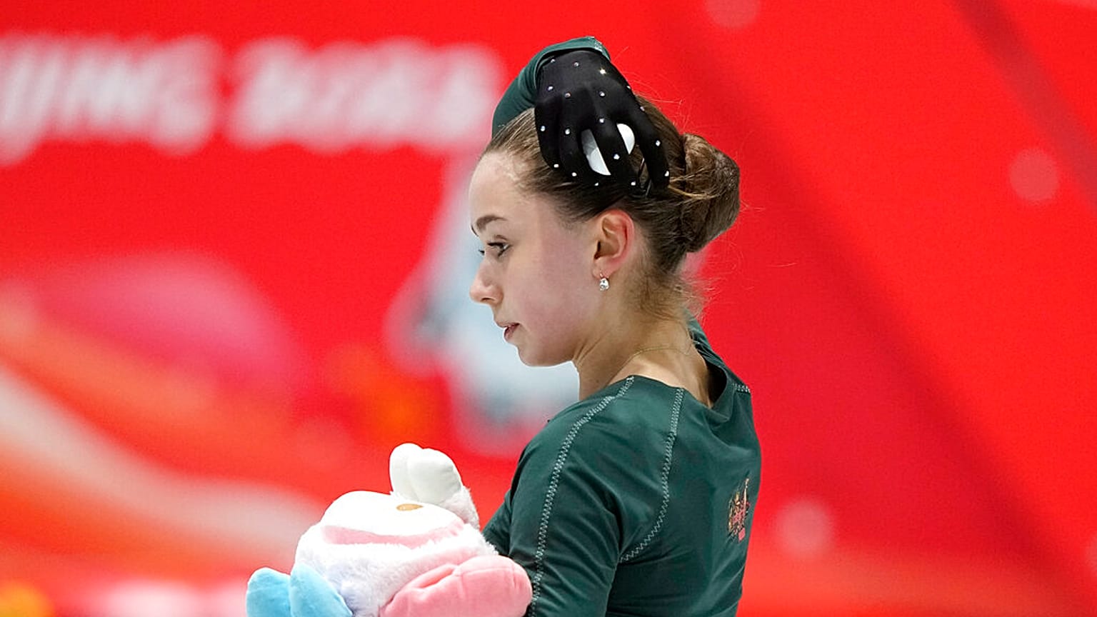 Kamila Valieva après une séance d'entraînement aux JO d'hiver de 2022, dimanche 13 février, à Pékin.