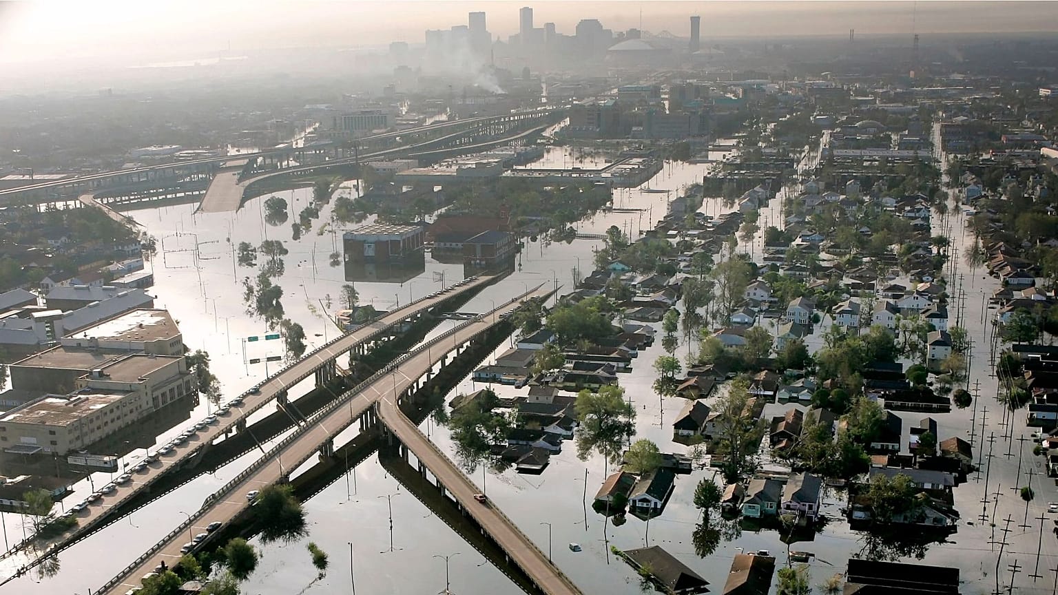 Floodwaters from Hurricane Katrina fill the streets near downtown New Orleans, La., on Aug. 30, 2005. 