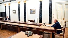 Außenminister Sergei Lawrow beim Gespräch mit Russlands Präsident Wladimir Putin