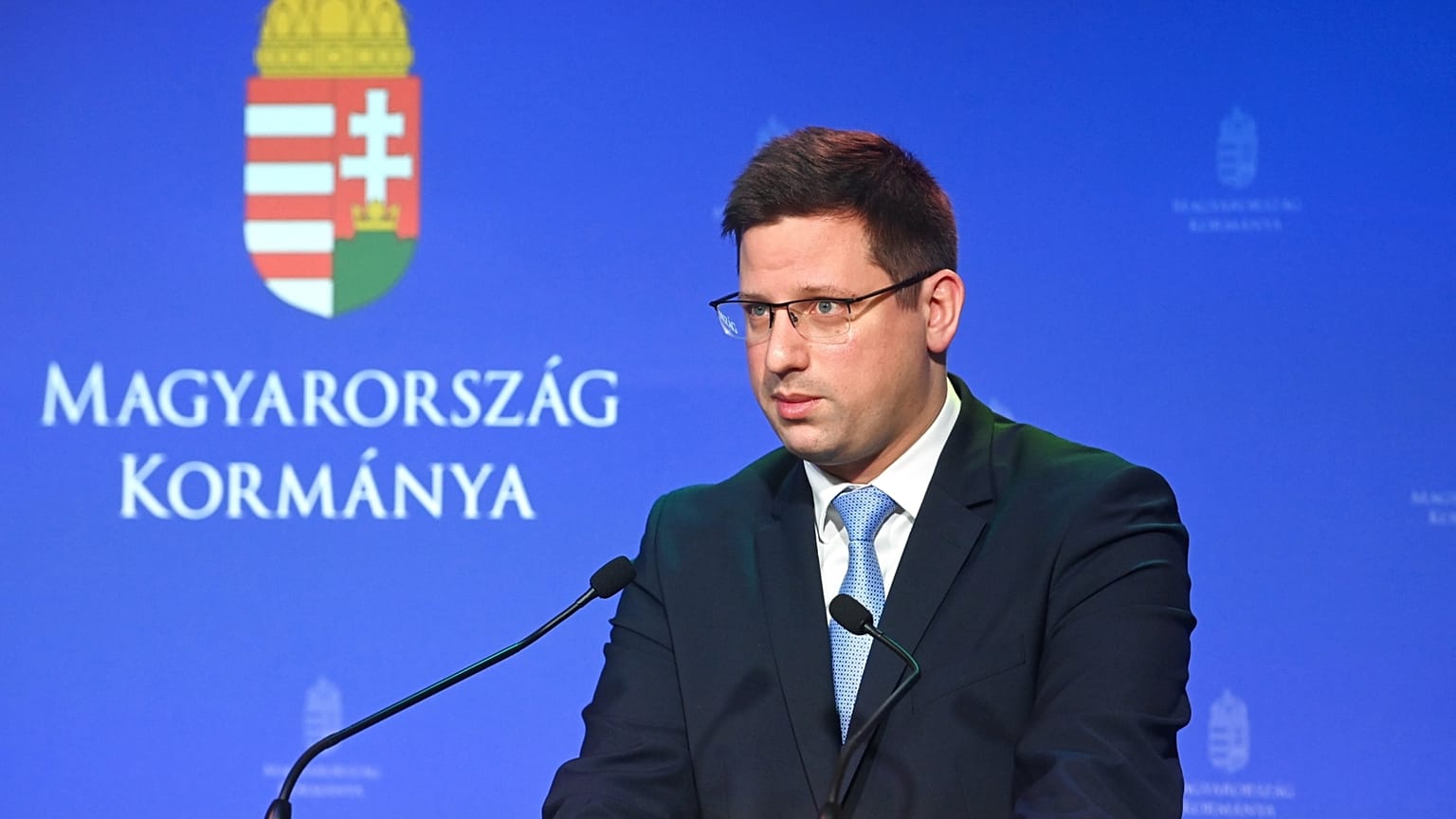 Archív kép: Gulyás Gergely, a Miniszterelnökséget vezető miniszter a Kormányinfón