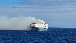 Pitcures showed clouds of smoke billowing from the vessel near the Azores archipielago.
