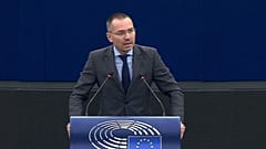 Bulgarian MEP Angel Dzhambazki speaks in the European Parliament in Strasbourg on February 16, 2022. 