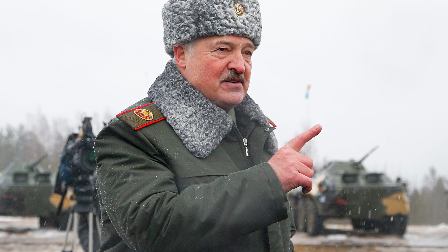 Belarusian President Alexander Lukashenko speaks to journalists at the Osipovichi training ground.
