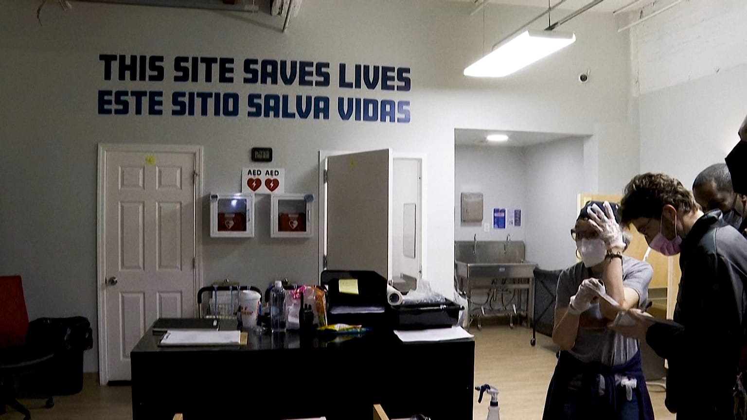 Picture shows the interior of  the USA's first safe injection centre in New York.