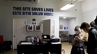 Picture shows the interior of  the USA's first safe injection centre in New York.