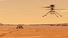 بالگرد کوچک «نبوغ» ناسا و مریخ‌نورد «پشتکار» در مریخ