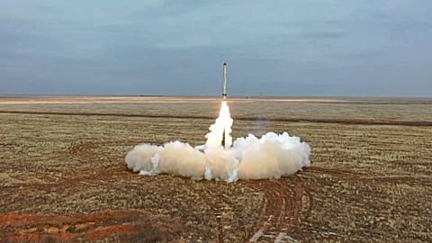 Russian Iskander-K missile launched during a military exercise at a training ground in Russia