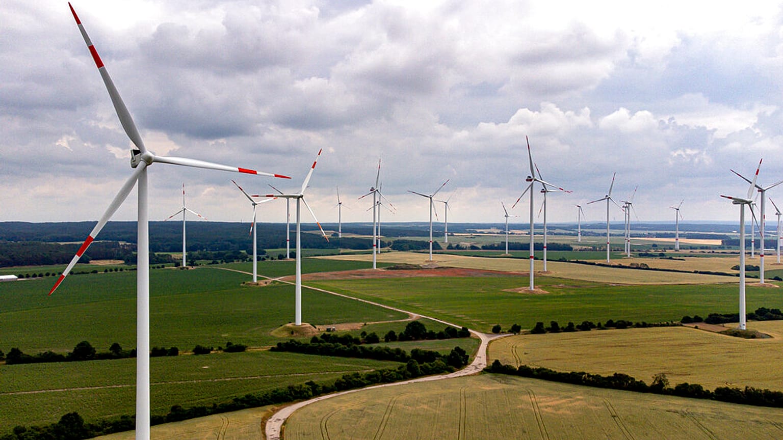 The 'Odervorland' wind farm is pictured in Jacobsdorf near Frankfurt an der Oder, Germany, Friday, June 25, 2021.
