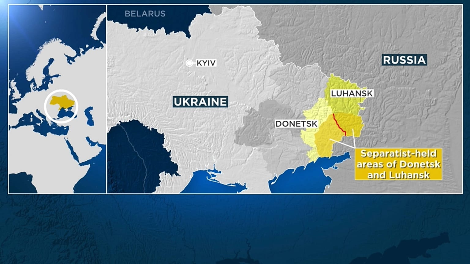 Mappa geopolitica della situazione in Ucraina.