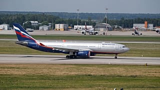 The Aeroflot Airbus A330 plane taxies out at Sheremetyevo airport, Moscow.