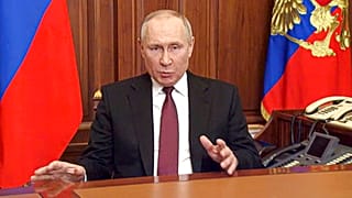 Imagen del vídeo publicado por el Servicio de Prensa Presidencial de Rusia, el presidente ruso Vladimir Putin se dirige a la nación en Moscú, Rusia