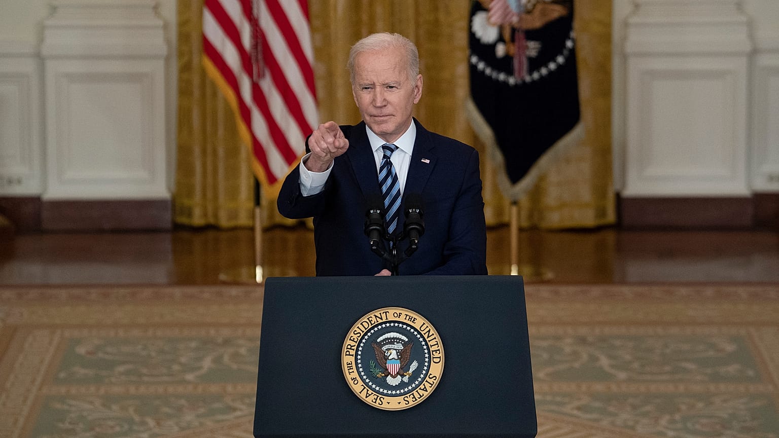 Biden während der Pressekonferenz, auf der er weitere Sanktionen verkündete